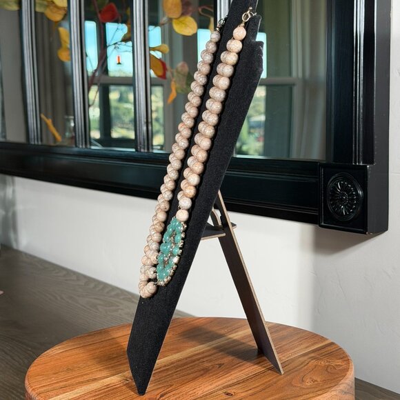 Statement Multi-Strand Beaded Necklace with Turquoise & Rhinestone Pendant - Picture 3 of 6